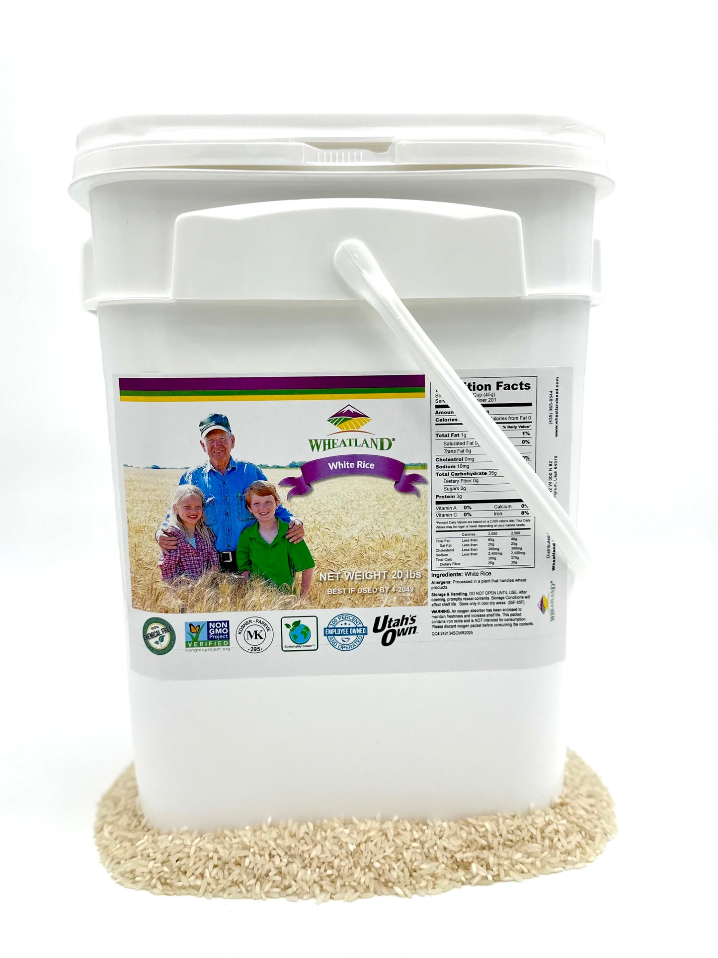 Wheatland™ White Rice • 20 lbs. Bulk Rice • Mylar and Bucket Provide 25 Year Shelf Life • Emergency Food Storage • Non-GMO • High Trust Seller • 40 Year Legacy of Prepping